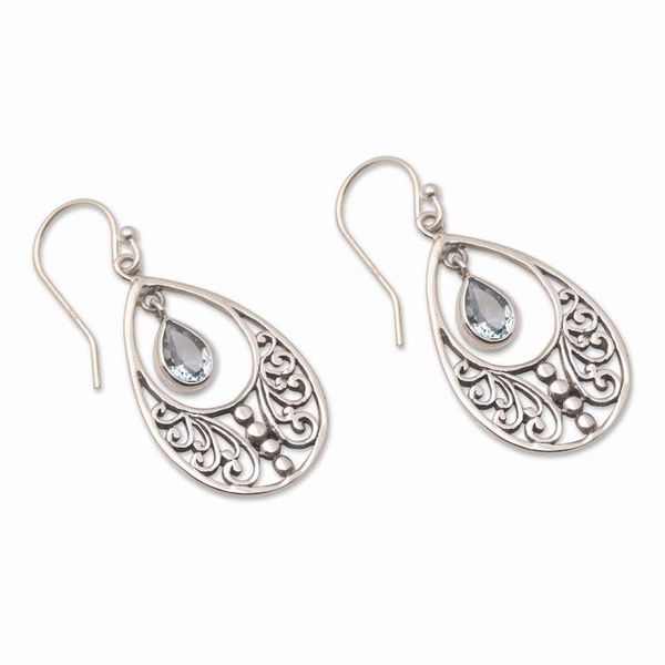 Alternate image for Handmade Blue Topaz and Sterling Silver Dangle Earrings Reach Out