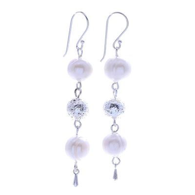 Alternate image for Sterling Silver and Cultured Pearl Dangle Earrings Silver Drizzle