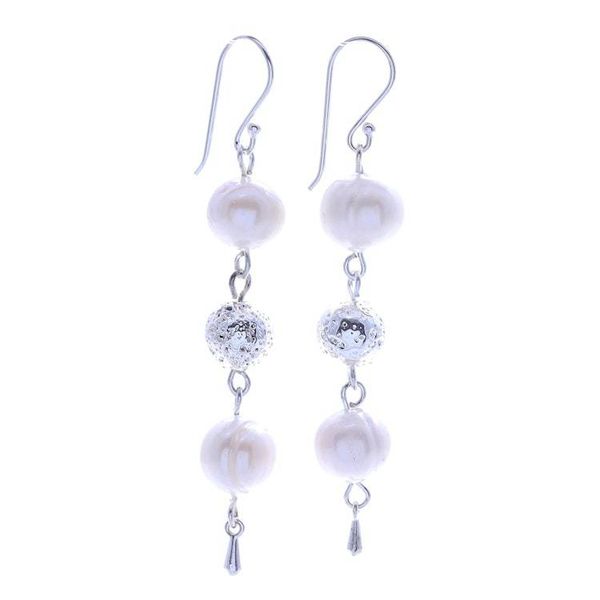 Alternate image for Sterling Silver and Cultured Pearl Dangle Earrings Silver Drizzle