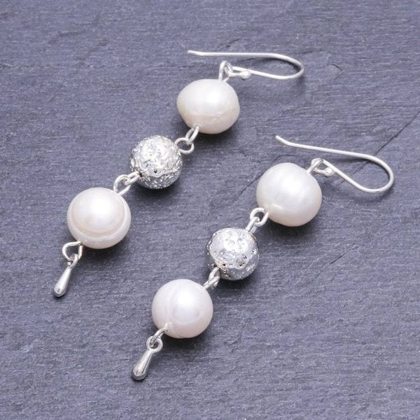 Alternate image for Sterling Silver and Cultured Pearl Dangle Earrings Silver Drizzle