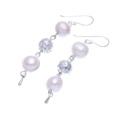 Alternate image for Sterling Silver and Cultured Pearl Dangle Earrings Silver Drizzle
