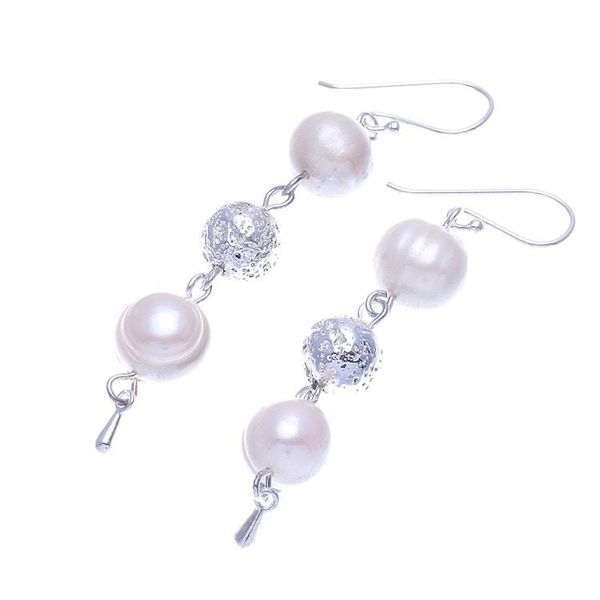 Alternate image for Sterling Silver and Cultured Pearl Dangle Earrings Silver Drizzle
