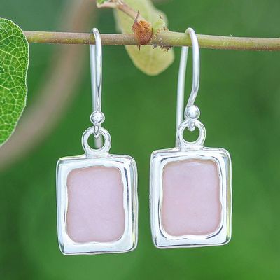 Alternate image for Modern Pink Opal Sterling Silver Square Dangle Earrings Pink Cool Squares