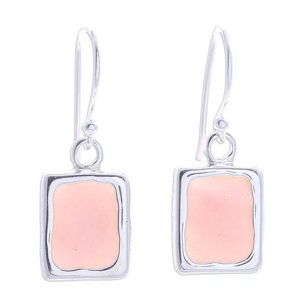 Alternate image for Modern Pink Opal Sterling Silver Square Dangle Earrings Pink Cool Squares