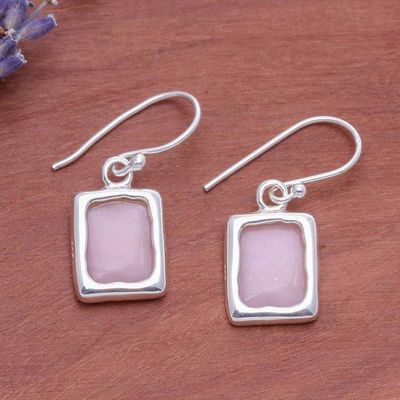 Alternate image for Modern Pink Opal Sterling Silver Square Dangle Earrings Pink Cool Squares