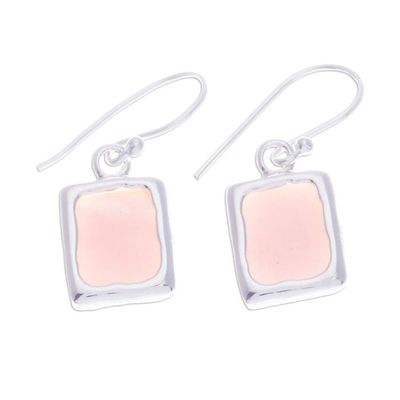 Alternate image for Modern Pink Opal Sterling Silver Square Dangle Earrings Pink Cool Squares