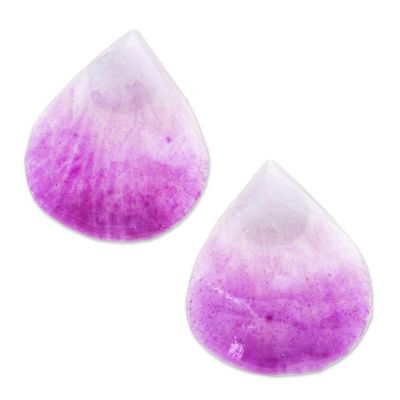 Alternate image for Hand Made Orchid Petal Button Earrings Orchid Kiss in Faded Purple