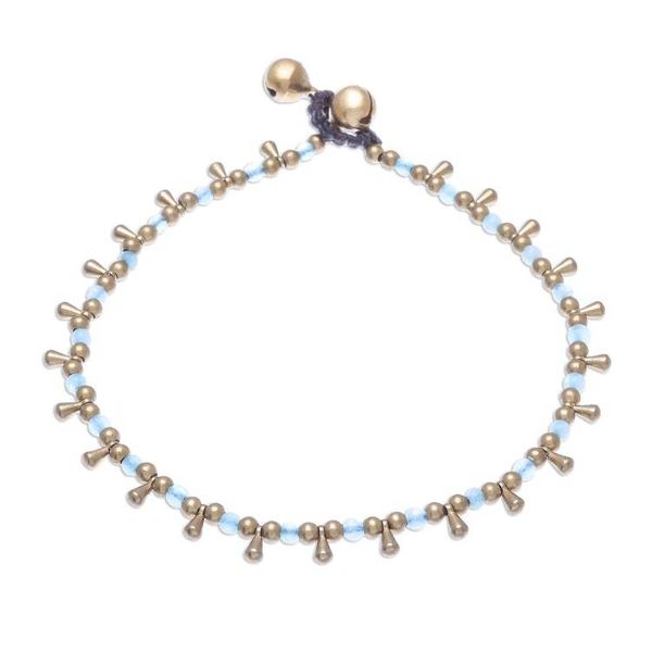 Alternate image for Blue Quartz Beaded Charm Anklet from Thailand Bohemian Shower in Blue