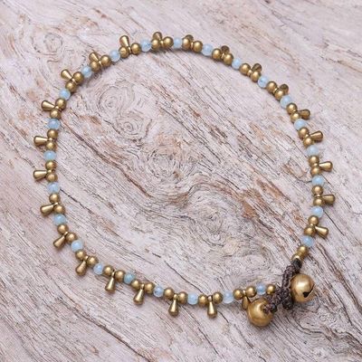 Alternate image for Blue Quartz Beaded Charm Anklet from Thailand Bohemian Shower in Blue