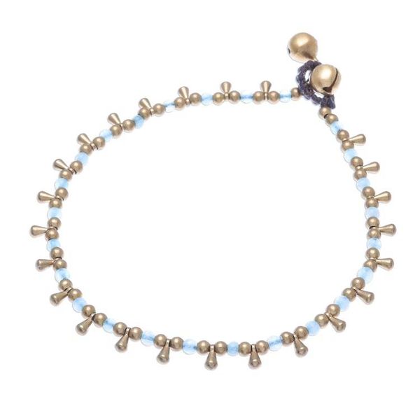 Alternate image for Blue Quartz Beaded Charm Anklet from Thailand Bohemian Shower in Blue