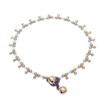 Alternate image for Blue Quartz Beaded Charm Anklet from Thailand Bohemian Shower in Blue