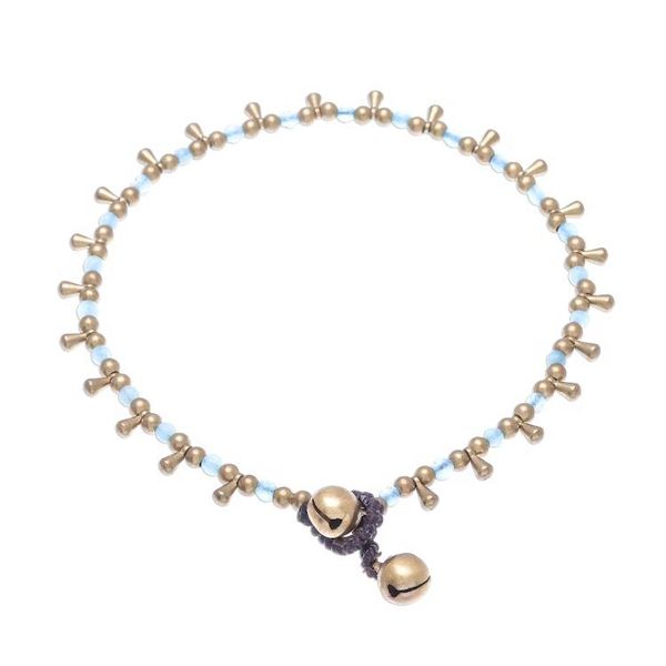 Alternate image for Blue Quartz Beaded Charm Anklet from Thailand Bohemian Shower in Blue