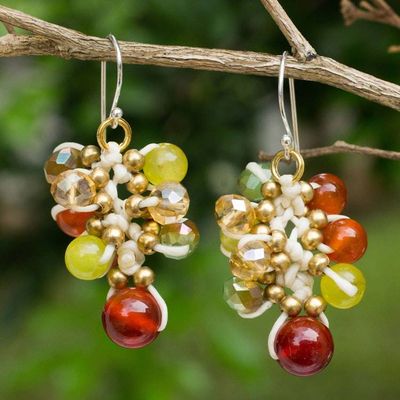 Alternate image for Artisan Hand Knotted Carnelian Gemstone Beaded Earrings Honeydew Cattlelaya