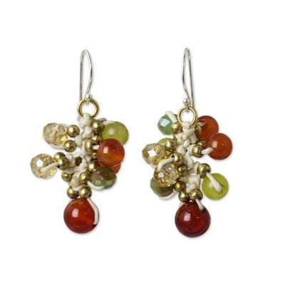 Alternate image for Artisan Hand Knotted Carnelian Gemstone Beaded Earrings Honeydew Cattlelaya