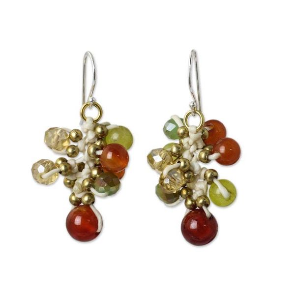 Alternate image for Artisan Hand Knotted Carnelian Gemstone Beaded Earrings Honeydew Cattlelaya