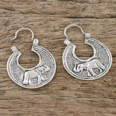 Alternate image for Sterling Silver Elephant Hoop Earrings from Thailand Elephant Magic
