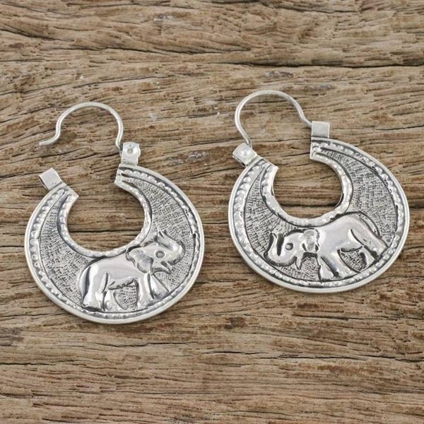 Alternate image for Sterling Silver Elephant Hoop Earrings from Thailand Elephant Magic