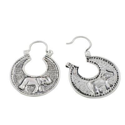 Alternate image for Sterling Silver Elephant Hoop Earrings from Thailand Elephant Magic