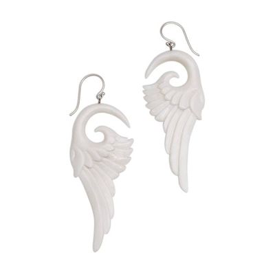 Alternate image for Handcrafted Bone Wing-Shaped Dangle Earrings from Bali Swirling Wings