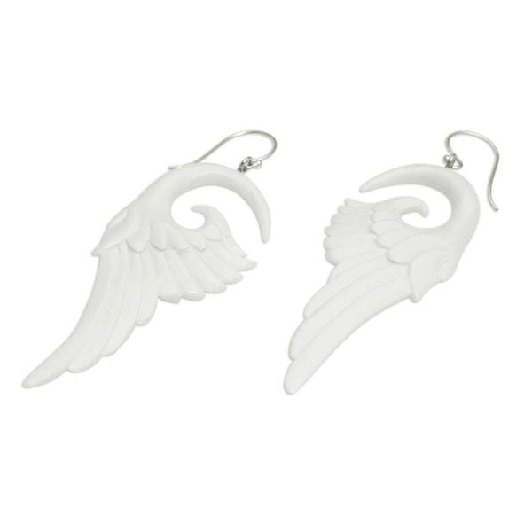 Alternate image for Handcrafted Bone Wing-Shaped Dangle Earrings from Bali Swirling Wings