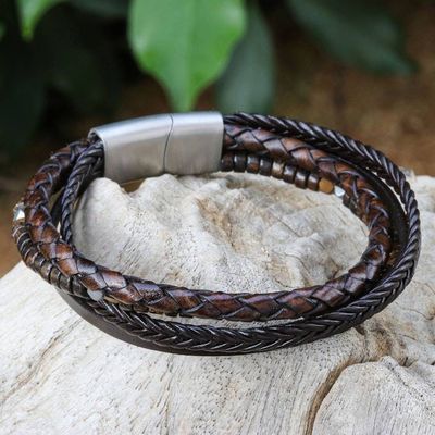 Alternate image for Leather Hematite and Bronzite Cord Bracelet from Thailand Coffee Shop