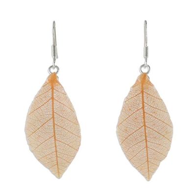 Alternate image for Natural Leaf Dangle Earrings in Sunrise from Thailand Stunning Nature in Sunrise