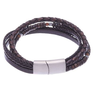 Alternate image for Leather Hematite and Bronzite Cord Bracelet from Thailand Coffee Shop