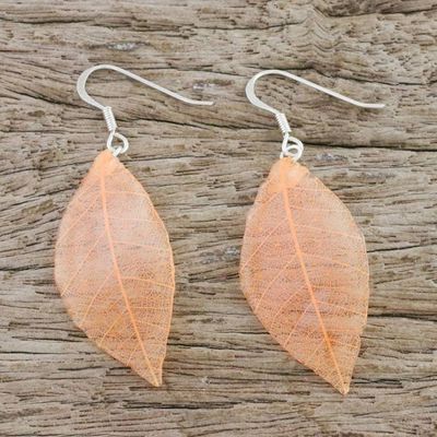 Alternate image for Natural Leaf Dangle Earrings in Sunrise from Thailand Stunning Nature in Sunrise