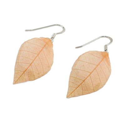 Alternate image for Natural Leaf Dangle Earrings in Sunrise from Thailand Stunning Nature in Sunrise
