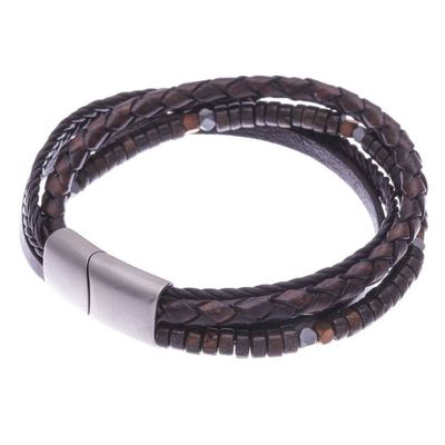 Alternate image for Leather Hematite and Bronzite Cord Bracelet from Thailand Coffee Shop