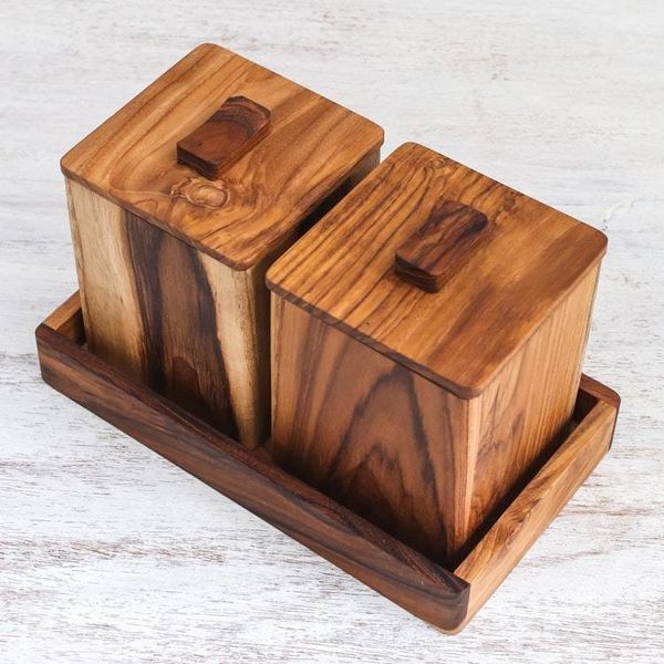 Alternate image for Teak Wood Decorative Boxes from Thailand Pair Teak Treasure