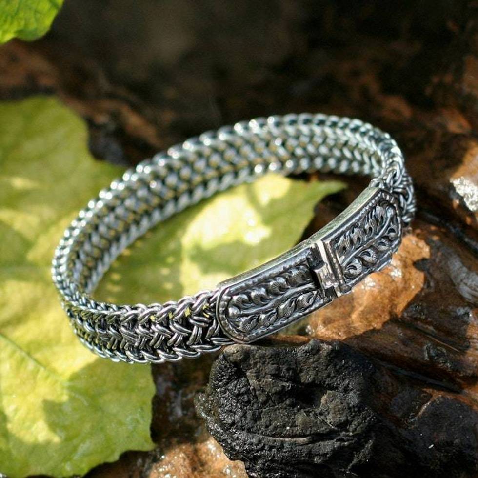 Handcrafted Sterling Silver Wristband Bracelet 'Mayom Tree'