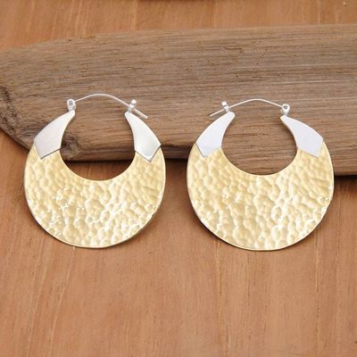Primary image for Moon-Shaped 22k Gold-Plated Hammered Hoop Earrings Summer Reflections