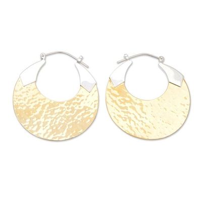 Alternate image for Moon-Shaped 22k Gold-Plated Hammered Hoop Earrings Summer Reflections