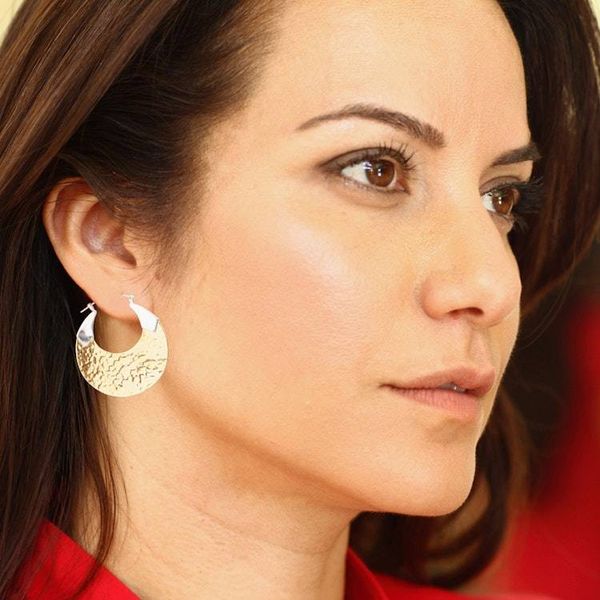 Alternate image for Moon-Shaped 22k Gold-Plated Hammered Hoop Earrings Summer Reflections