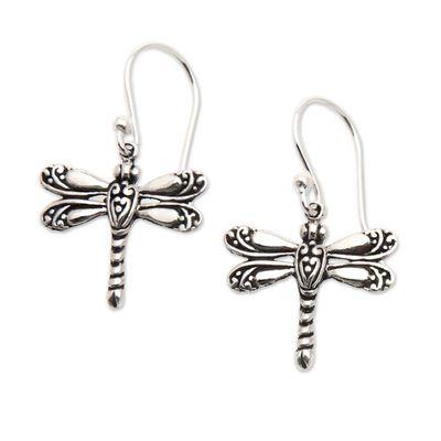 Alternate image for Sterling Silver Dragonfly Dangle Earrings from Bali Ancient Dragonfly