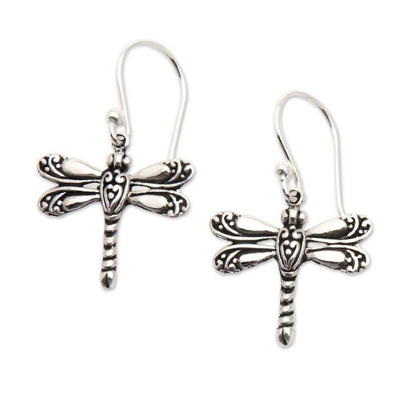 Alternate image for Sterling Silver Dragonfly Dangle Earrings from Bali Ancient Dragonfly
