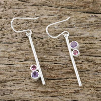 Alternate image for Modern Amethyst and Tourmaline Earrings from Thailand Modern Enchantment