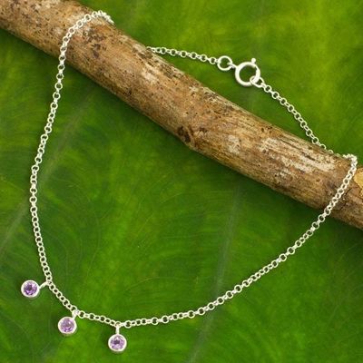 Alternate image for Thai Amethyst and Sterling Silver Artisan Crafted Anklet Light