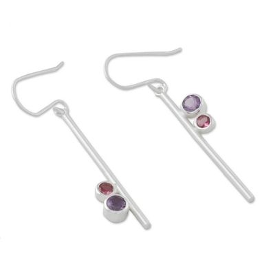 Alternate image for Modern Amethyst and Tourmaline Earrings from Thailand Modern Enchantment