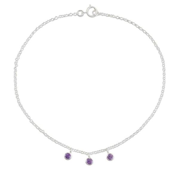 Alternate image for Thai Amethyst and Sterling Silver Artisan Crafted Anklet Light