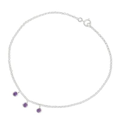Alternate image for Thai Amethyst and Sterling Silver Artisan Crafted Anklet Light