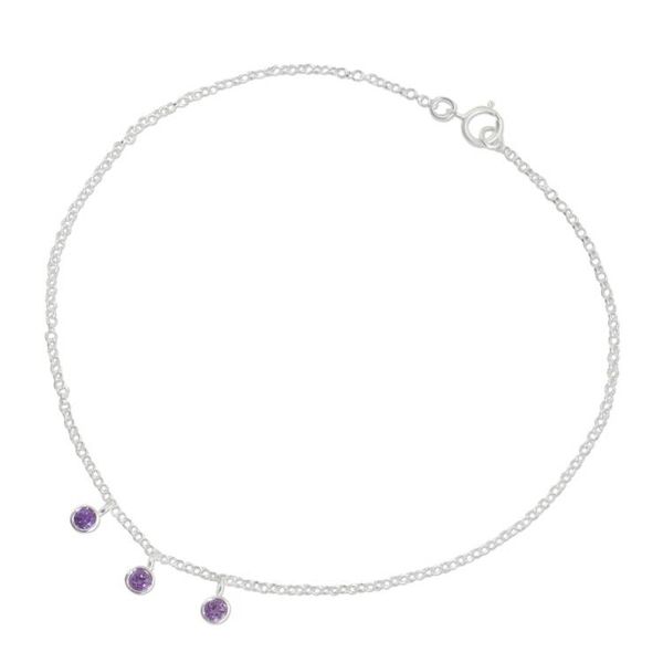 Alternate image for Thai Amethyst and Sterling Silver Artisan Crafted Anklet Light