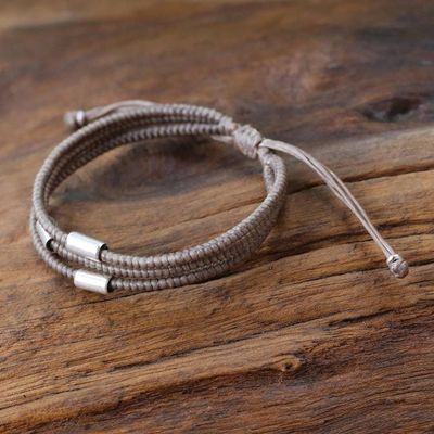 Alternate image for Thai Silver Braided Bracelet Hill Tribe Friend in Khaki