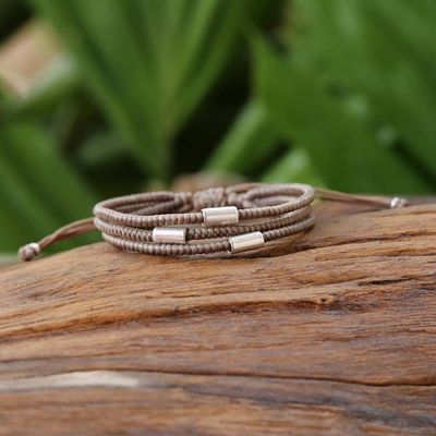 Alternate image for Thai Silver Braided Bracelet Hill Tribe Friend in Khaki