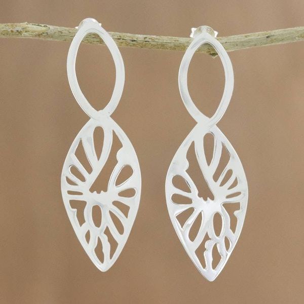 Alternate image for Leaf-Shaped Sterling Silver Dangle Earrings from Thailand Precious Gleam