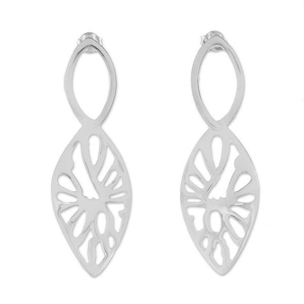 Alternate image for Leaf-Shaped Sterling Silver Dangle Earrings from Thailand Precious Gleam