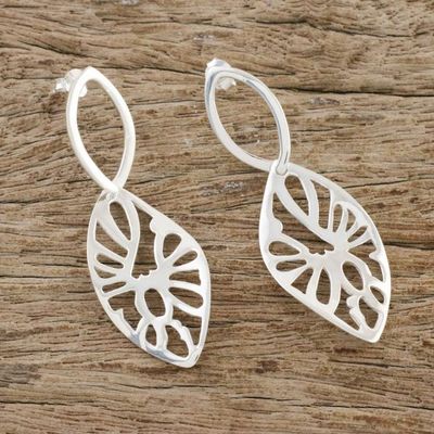 Alternate image for Leaf-Shaped Sterling Silver Dangle Earrings from Thailand Precious Gleam