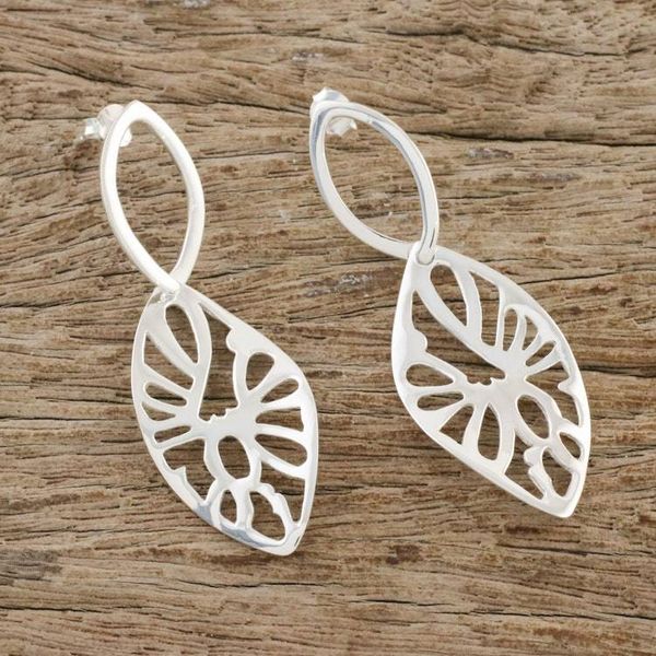 Alternate image for Leaf-Shaped Sterling Silver Dangle Earrings from Thailand Precious Gleam