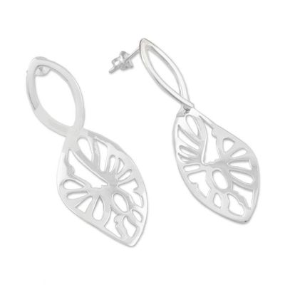 Alternate image for Leaf-Shaped Sterling Silver Dangle Earrings from Thailand Precious Gleam
